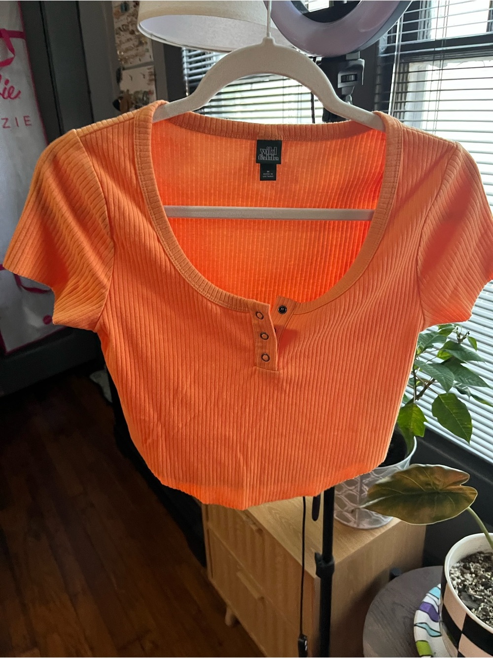 NWOT wild fable Orange Ribbed Scoop Neck Crop Top with Buttons